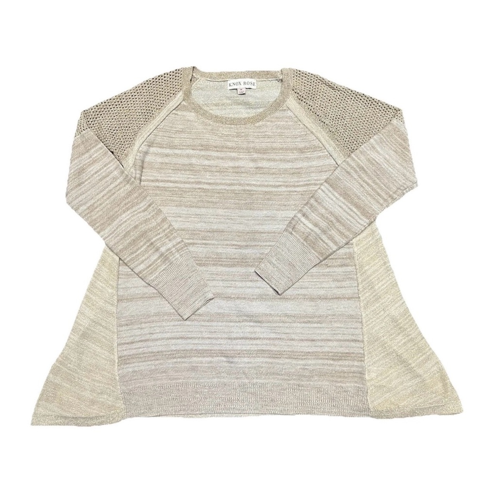 Knox Rose Women's Sweater L/S Coastal Grandmother Metallic Gold Beige Med